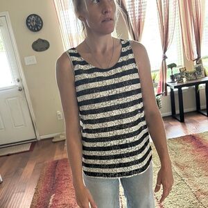 Express Black and White Sequin Sleeveless Tank Top